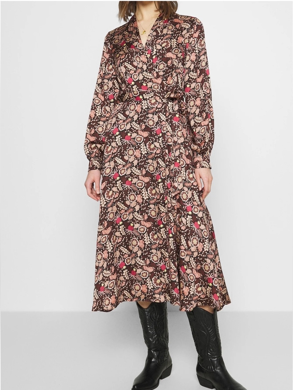 Scotch & Soda Brown Floral Pineapple Midi Maxi Wrap Dress XS - Picture 9 of 9